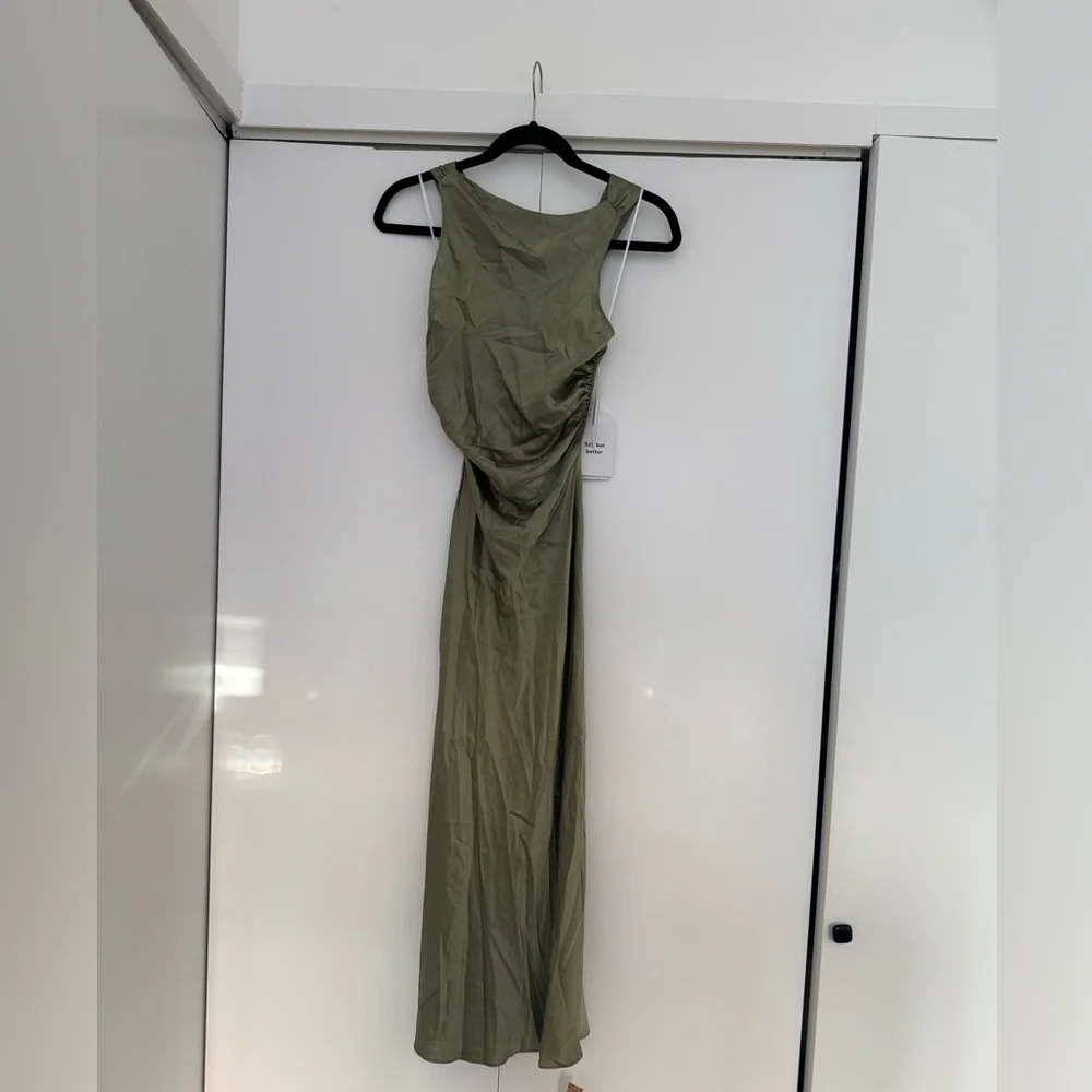 Reformation NWT Casette Silk Dress Size 12 in Artichoke - Picture 5 of 14